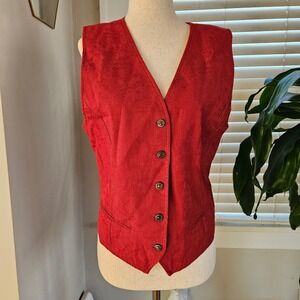 Vintage 90s 80s Red Floral Vest Waistcoat Decorative Buttons Sinch Size 6